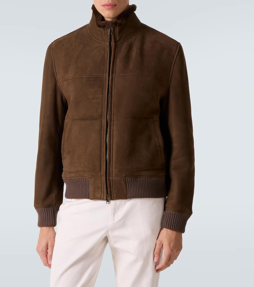 Shearling-lined suede bomber jacket