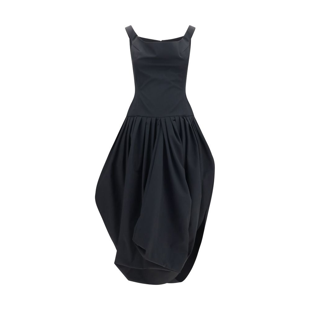 Corset Bodice Pleated Dress — Black