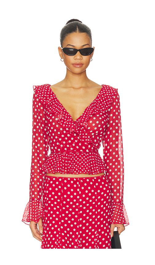 GUIZIO Mallorca Ruffle Wrap Top in Red. - XL also in L, M, S