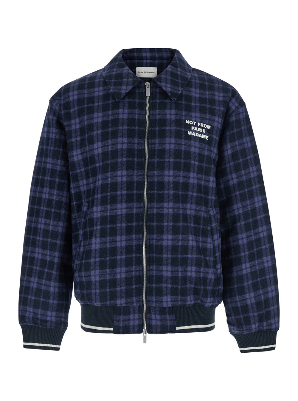 Plaid Wool-Blend Jacket — Navy