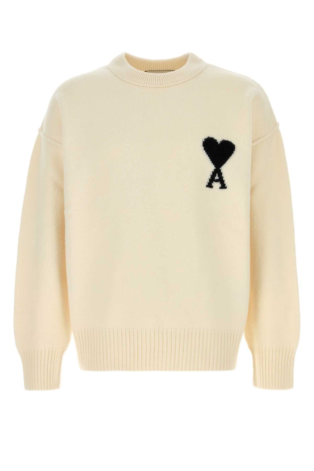 Heart Logo Intarsia Virgin Wool Sweater — Beige
