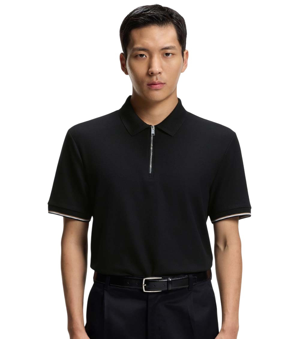 Black Solid Shirt Collar Polo
