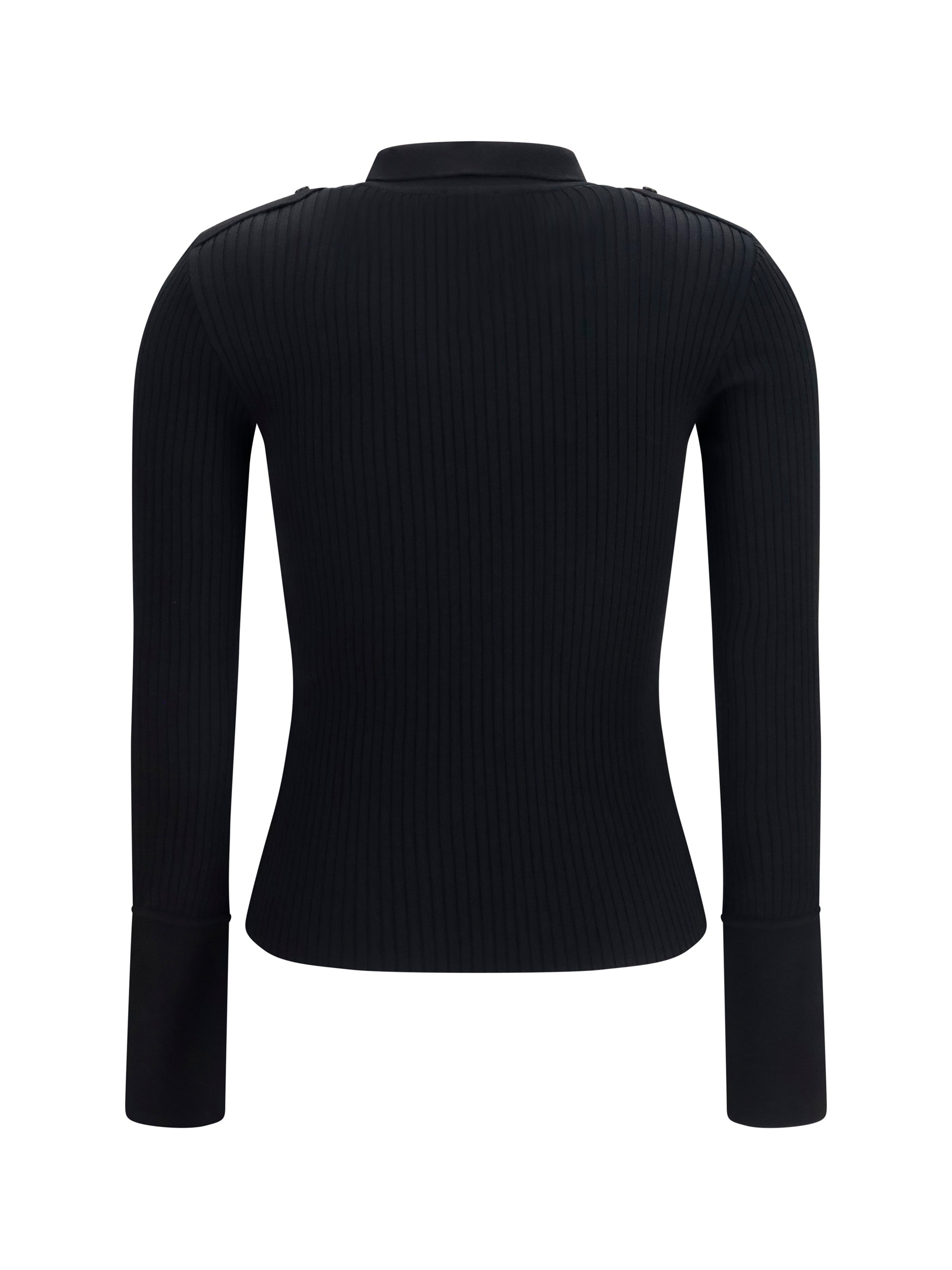 Ribbed Knit Viscose Polo Shirt — Black