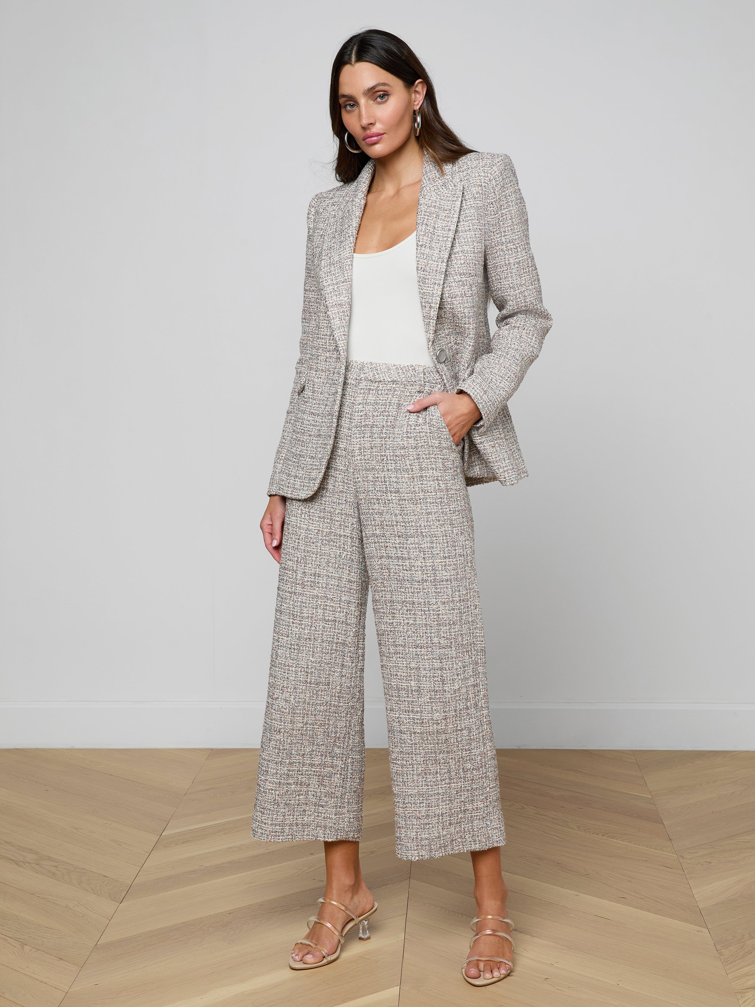 Chamberlain Tweed Blazer In Dusty Blue Multi Tweed