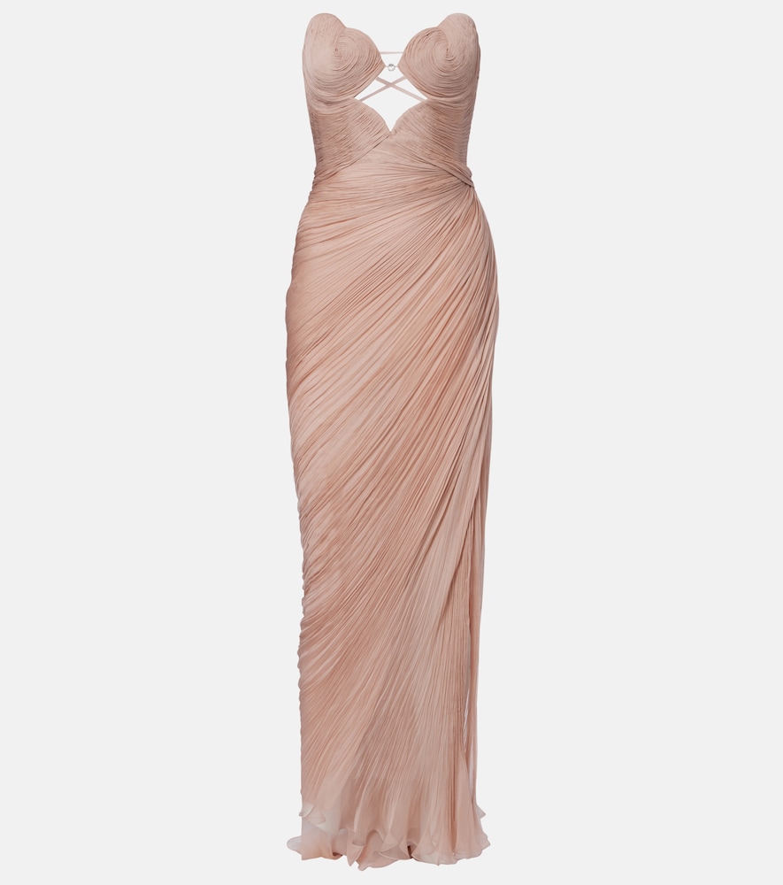 Ananda pleated silk muslin bustier gown