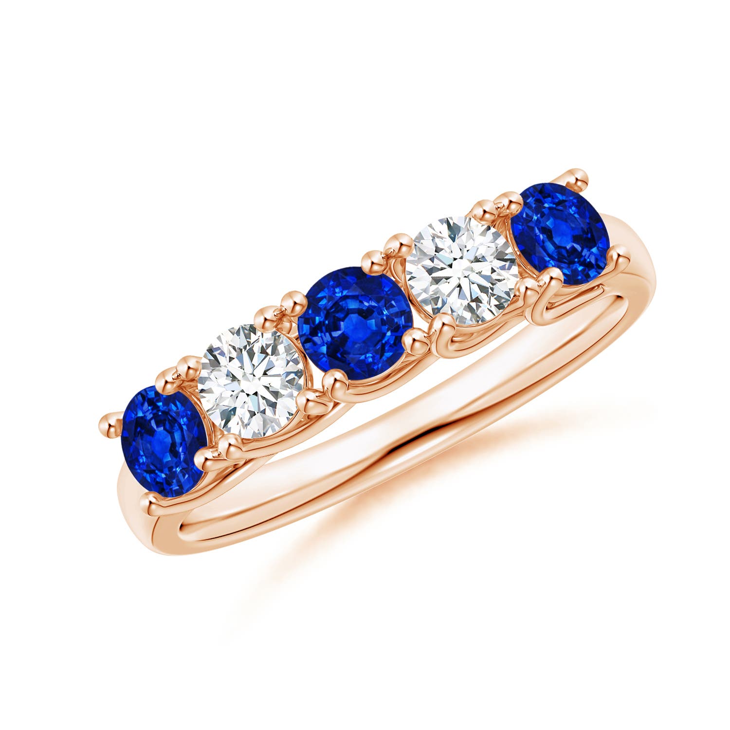 Angara 0.78 Carat Half Eternity Five Stone Sapphire and Diamond Wedding Band in 14K Rose Gold
