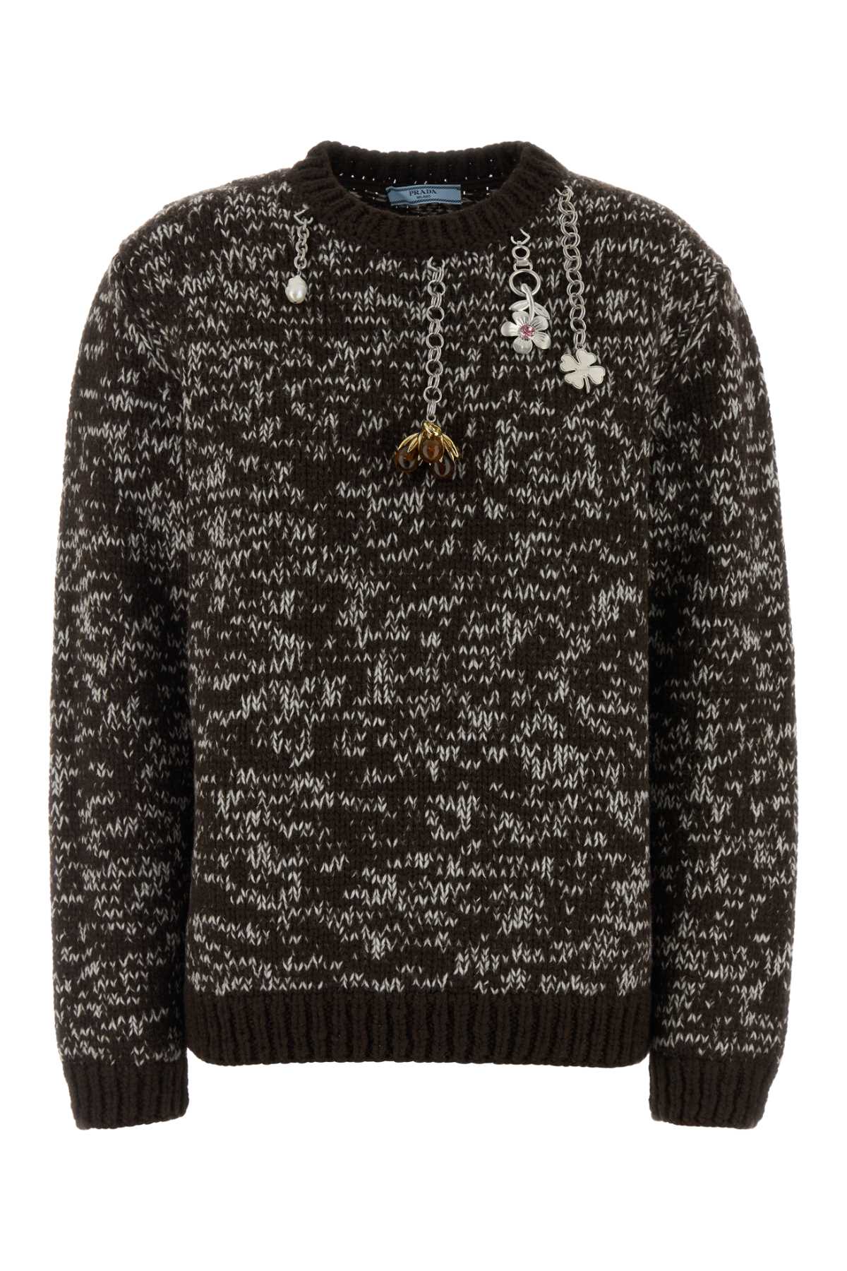 Two-Tone Wool Knit Sweater — Brown