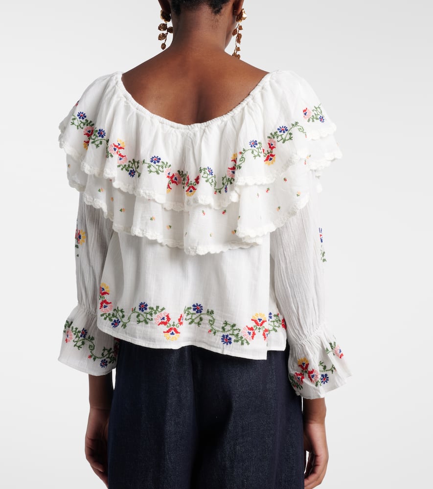 Maurine embroidered ruffled cotton top