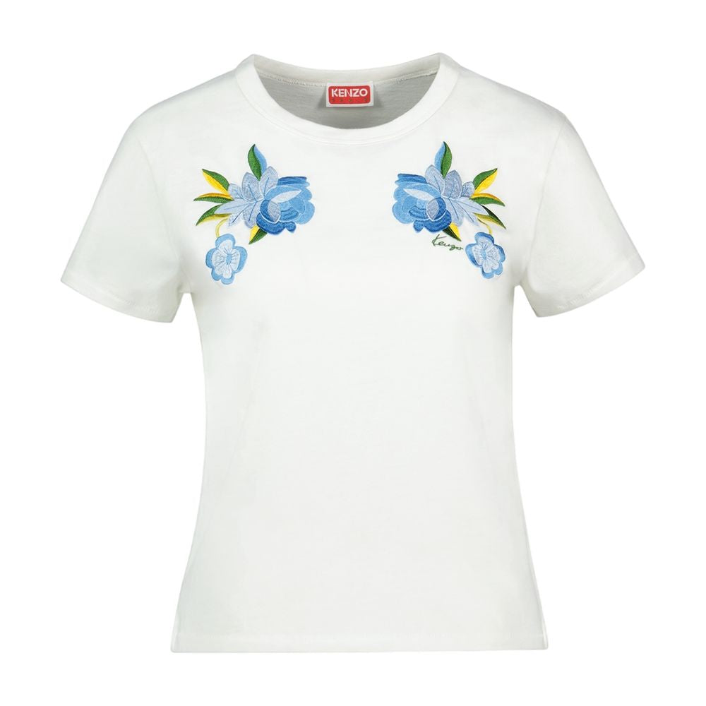 Wildflower-Embroidered T-Shirt — White