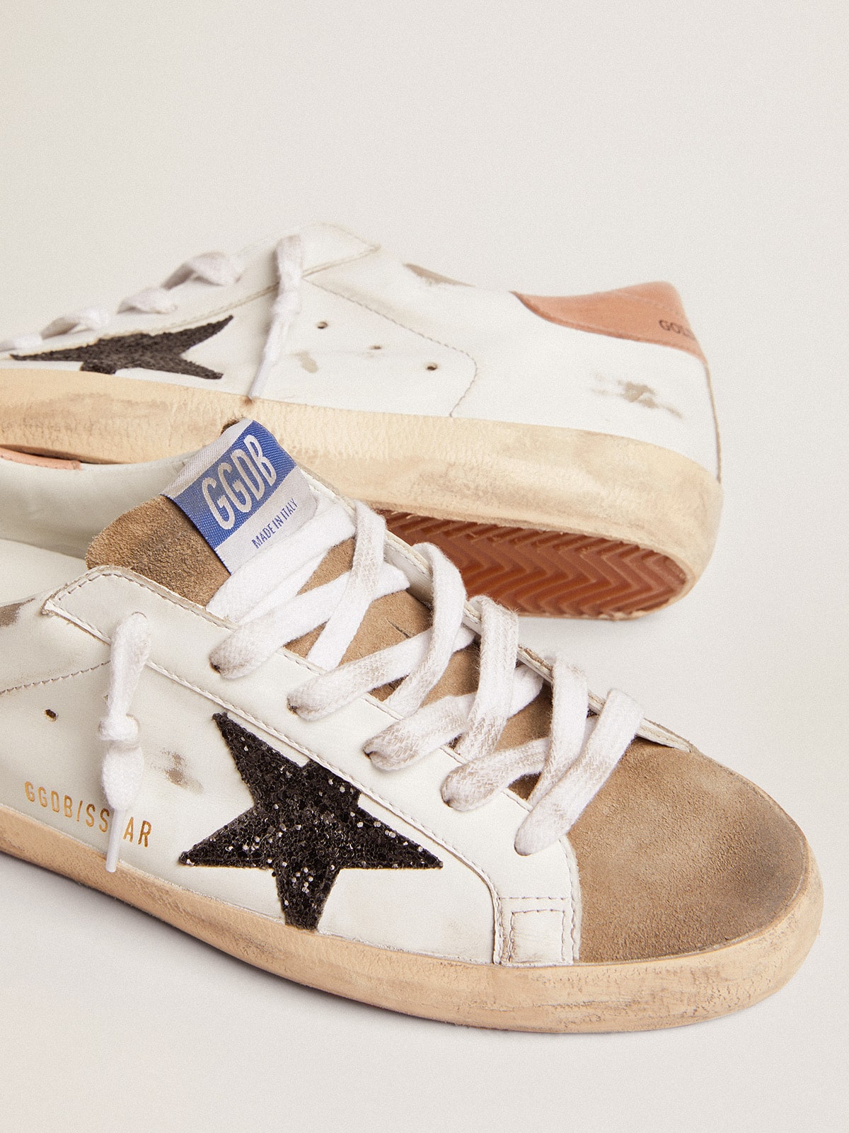 Golden Goose - Women's Super-star With Black Glitter Star And Pink Heel Tab, Woman