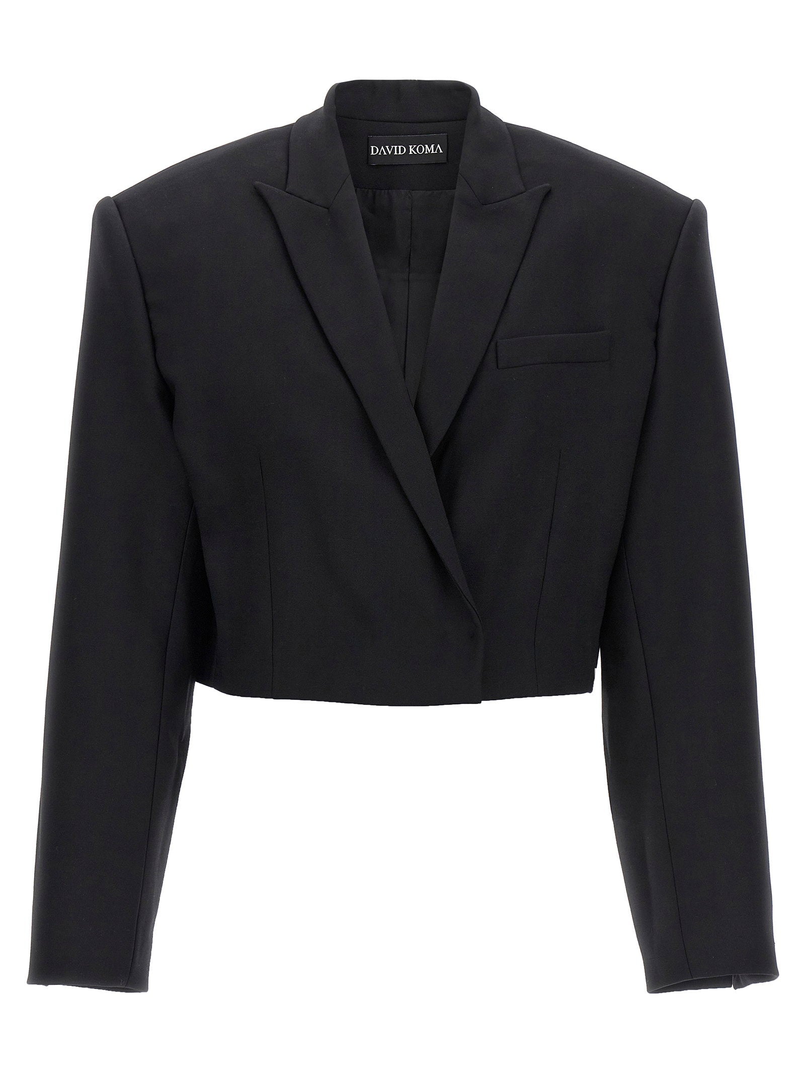 Cropped Stretch Wool Blazer — Black