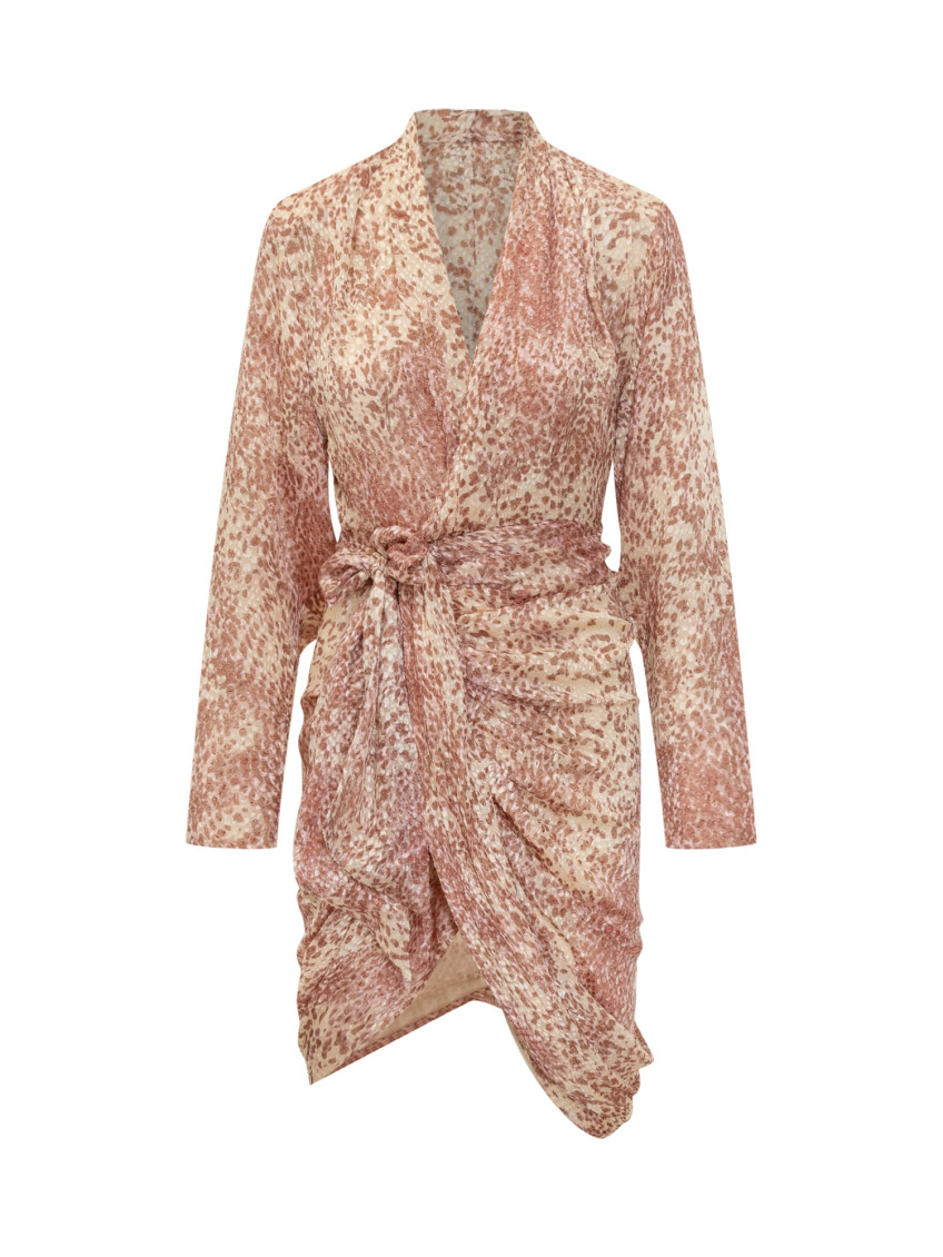 Pink Printed V Neck Mini Dress