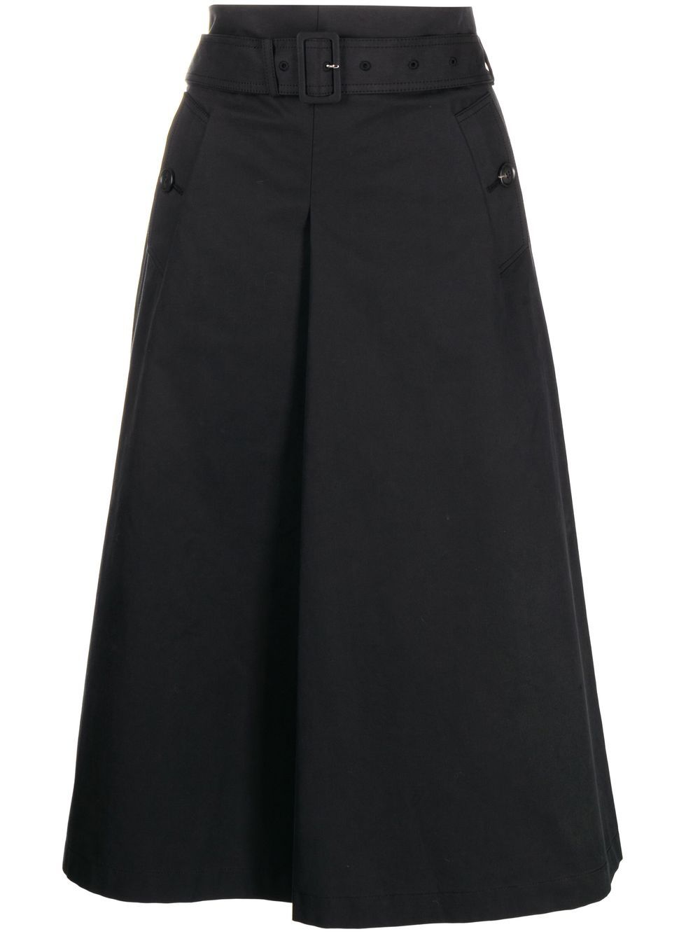 Belted high-waist A-line skirt - Brown