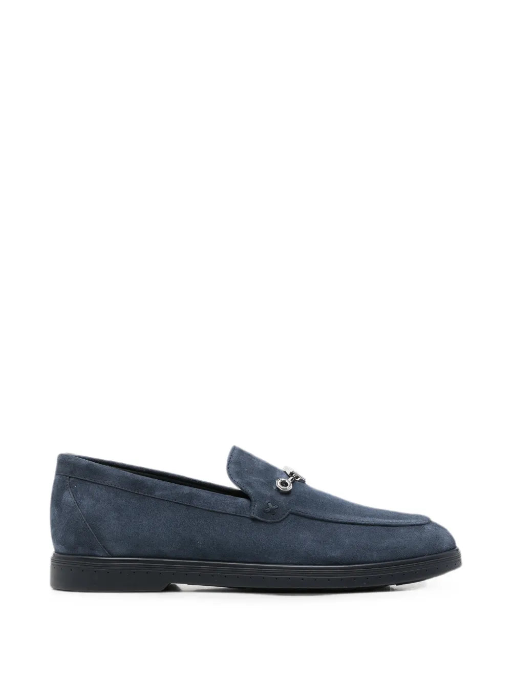 Logo-Plaque Suede Loafer — Navy