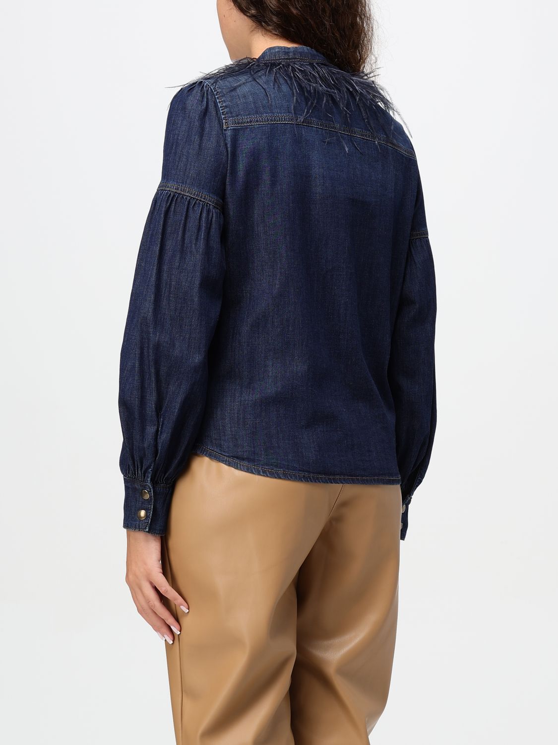 Feather-detail denim shirt - Blue