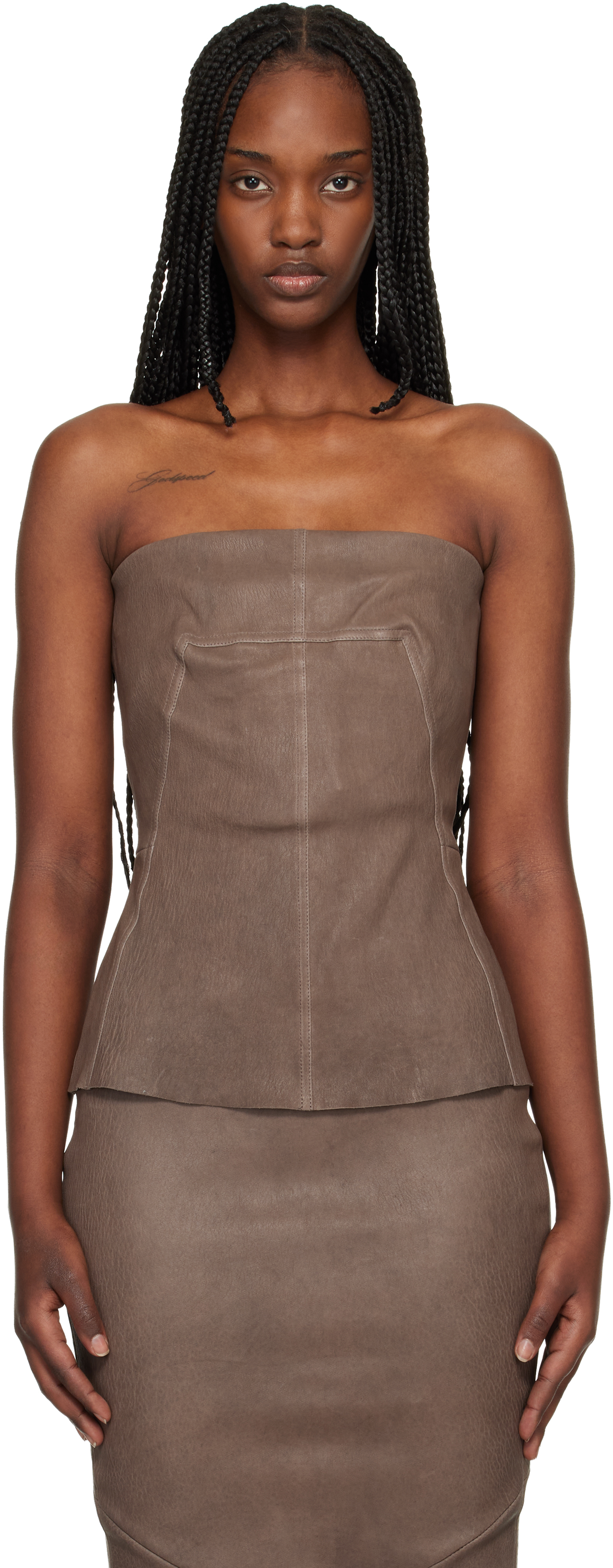 Gray Temple Bustier Leather Top