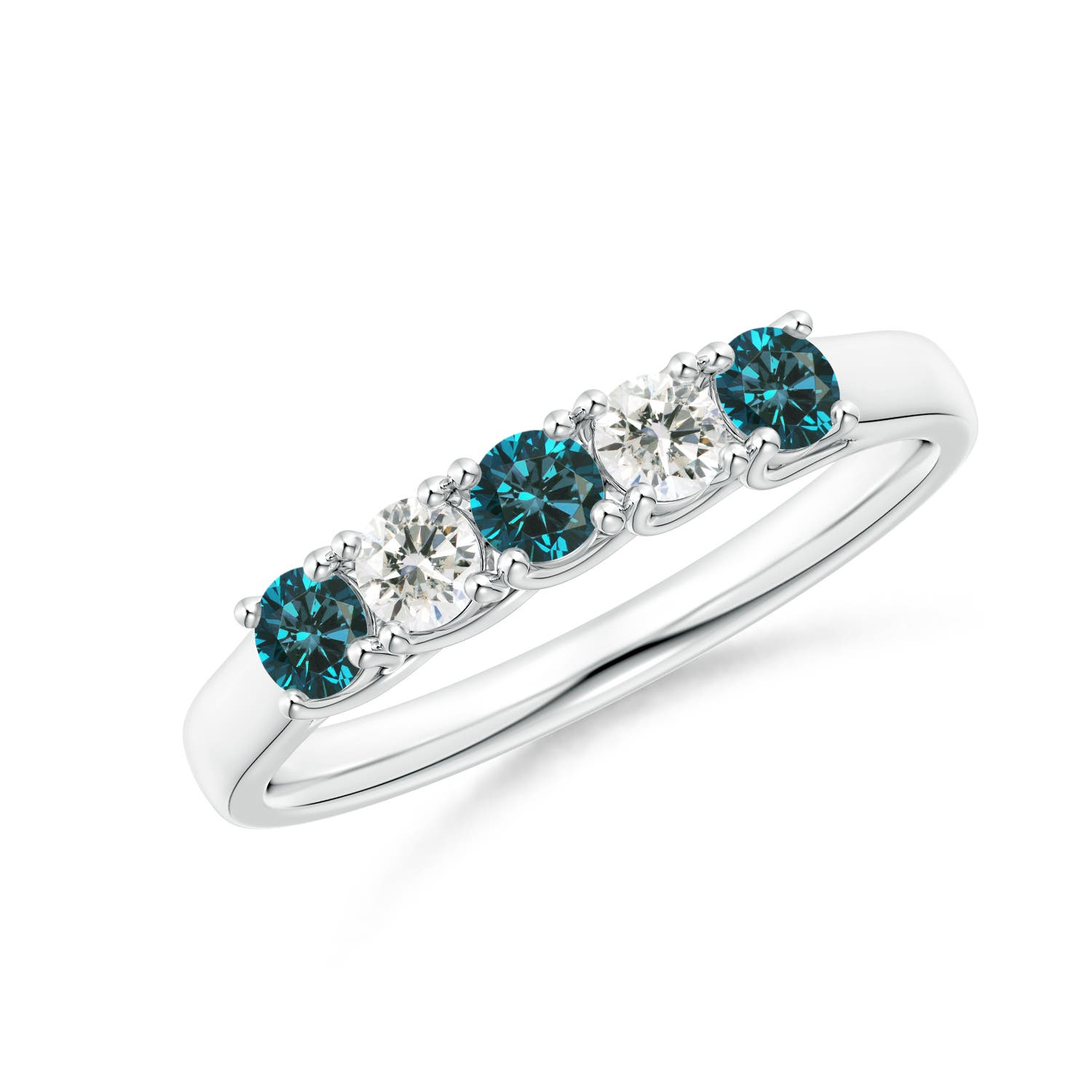 Angara 0.26 Carat Half Eternity Five Stone Enhanced Blue and White Diamond Wedding Ring in 18K White Gold