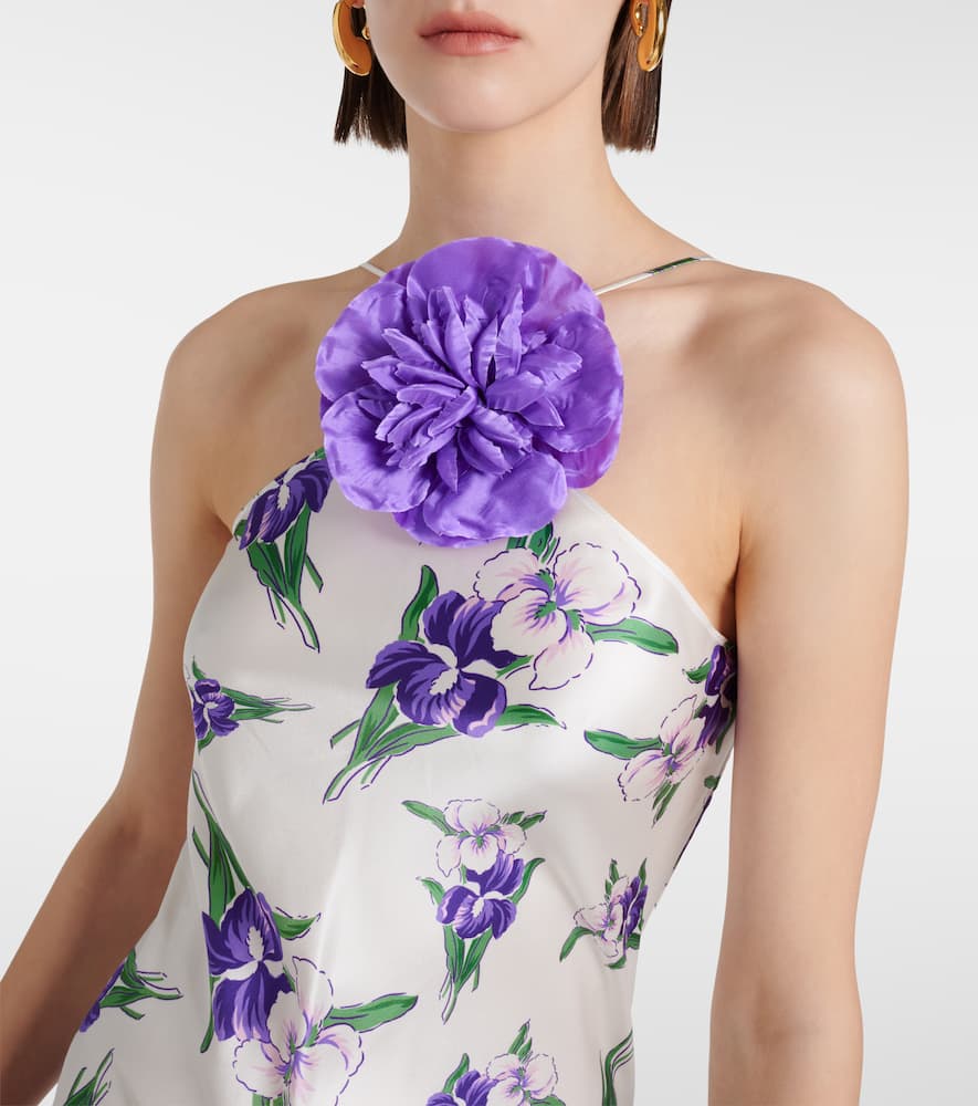 Floral-appliqué silk gown