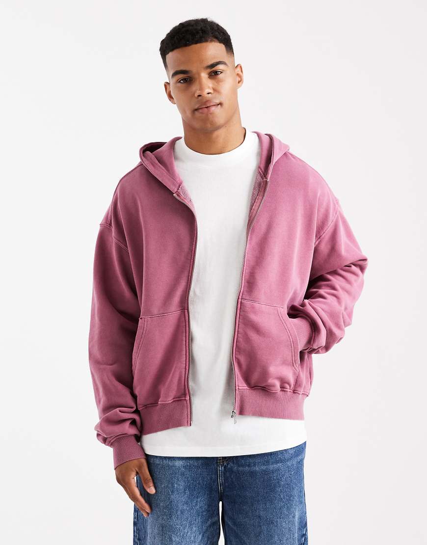 Cropped zip up hoodie in pink