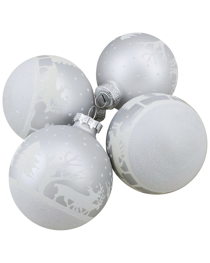 Northlight 4Ct Matte And Frosted White Glass Hanging Christmas Ball Ornaments 3.25in (80Mm)