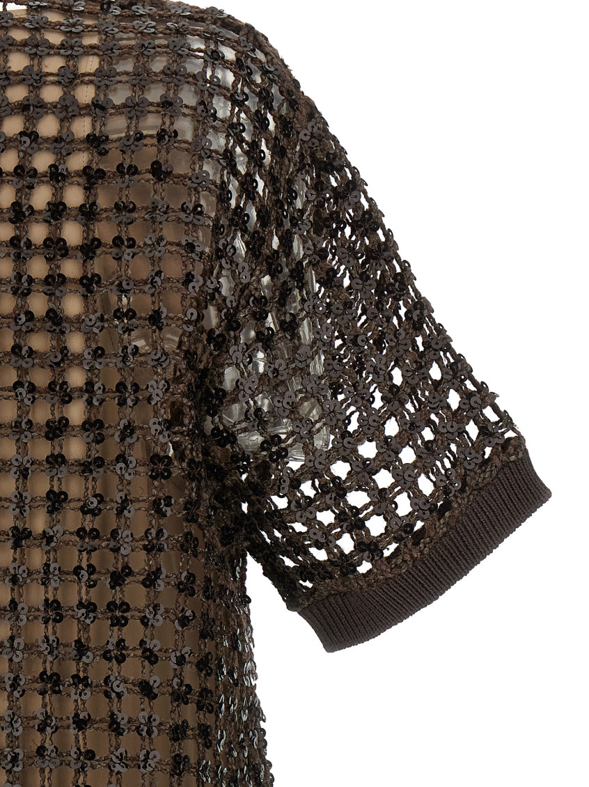 Sequin Mesh Dress Dresses Brown