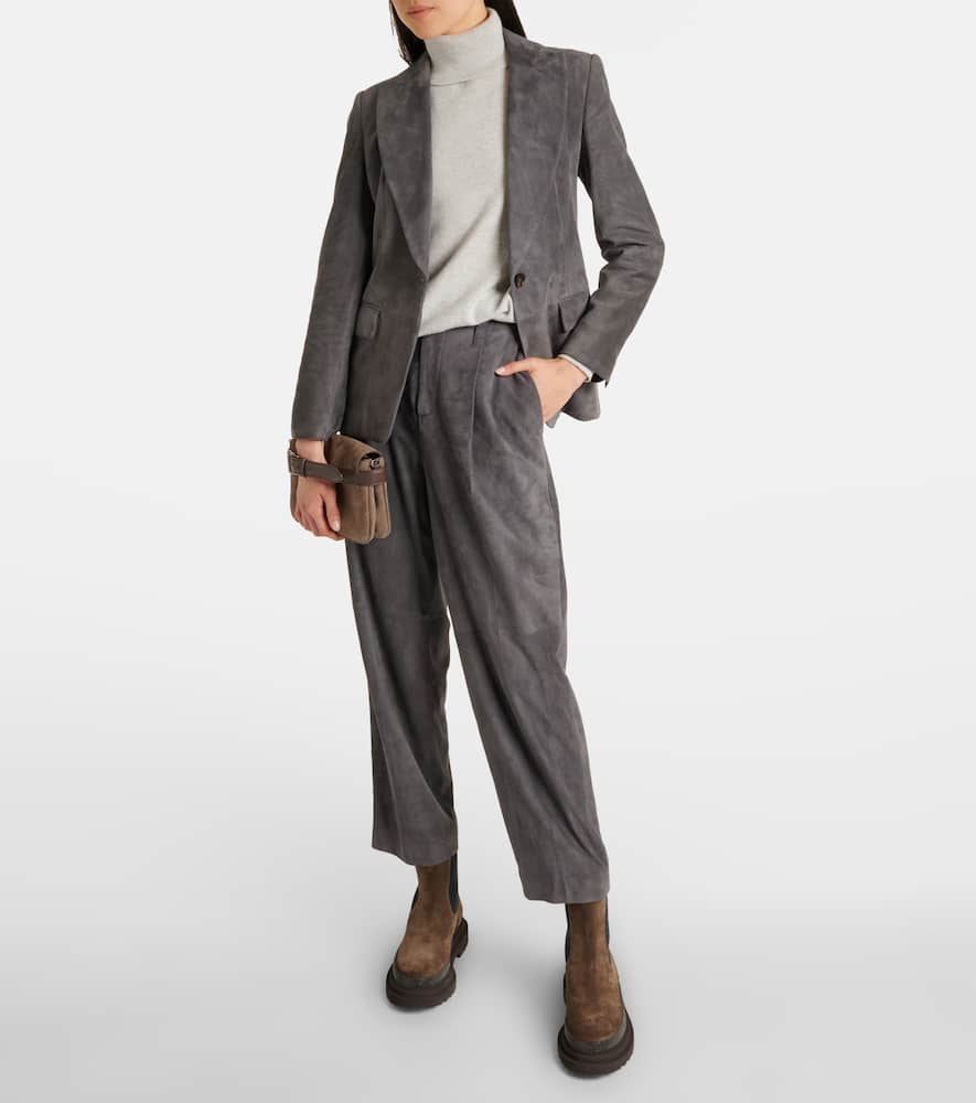 Suede straight pants