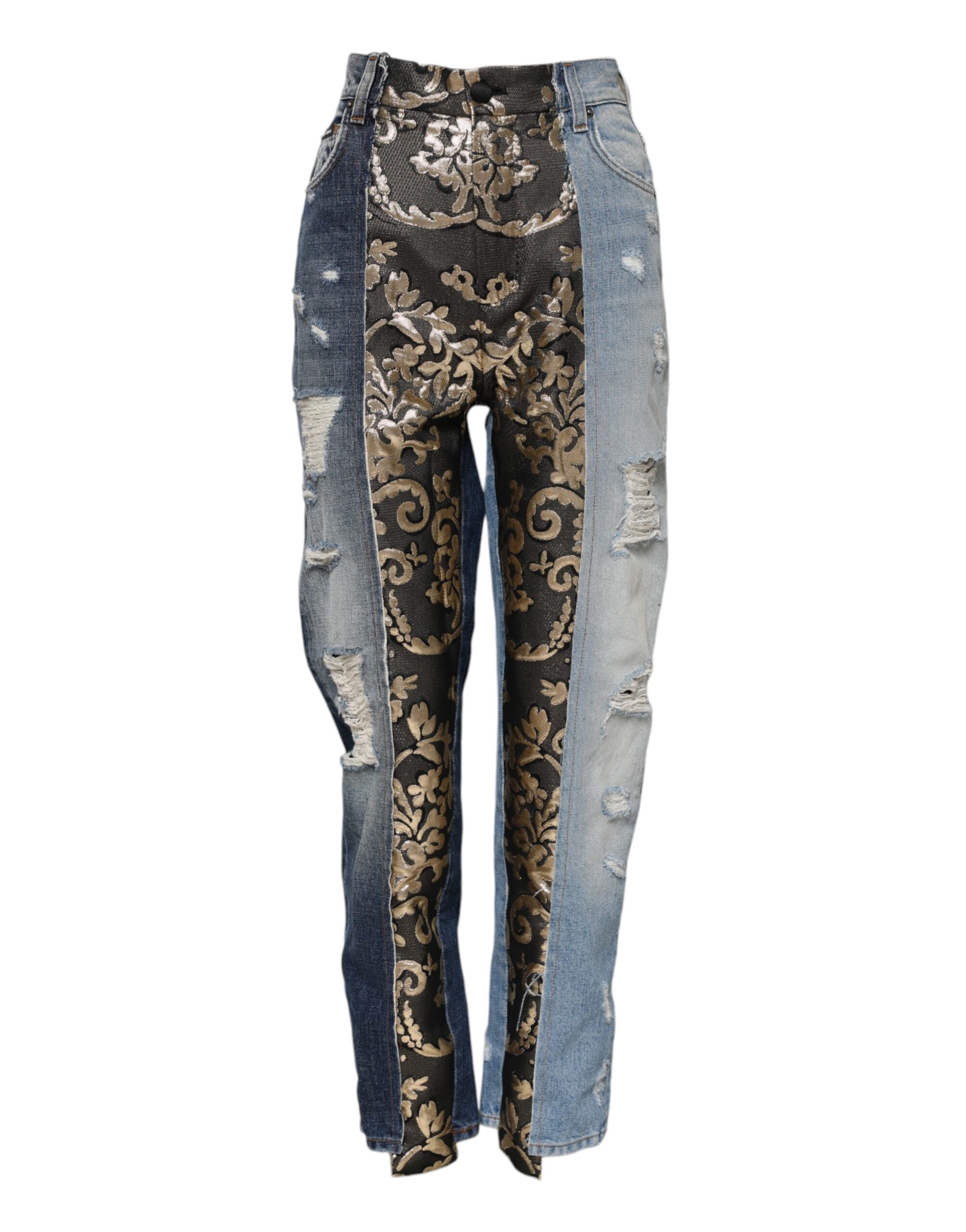 Patchwork Tapered Denim Jeans — Multicolor
