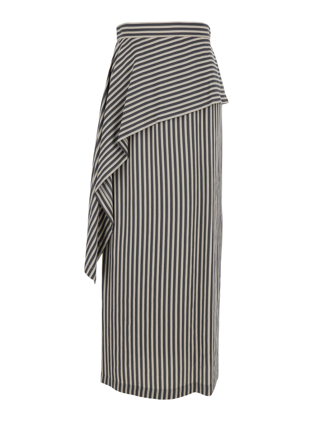 Asymmetrical Striped Viscose Skirt — Gray