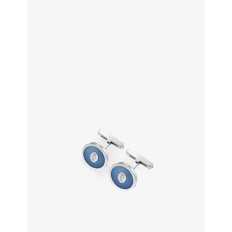 Mens Grey/Blue Double C De Palladium-Plated Sterling-Silver and Lacquer Cufflinks
