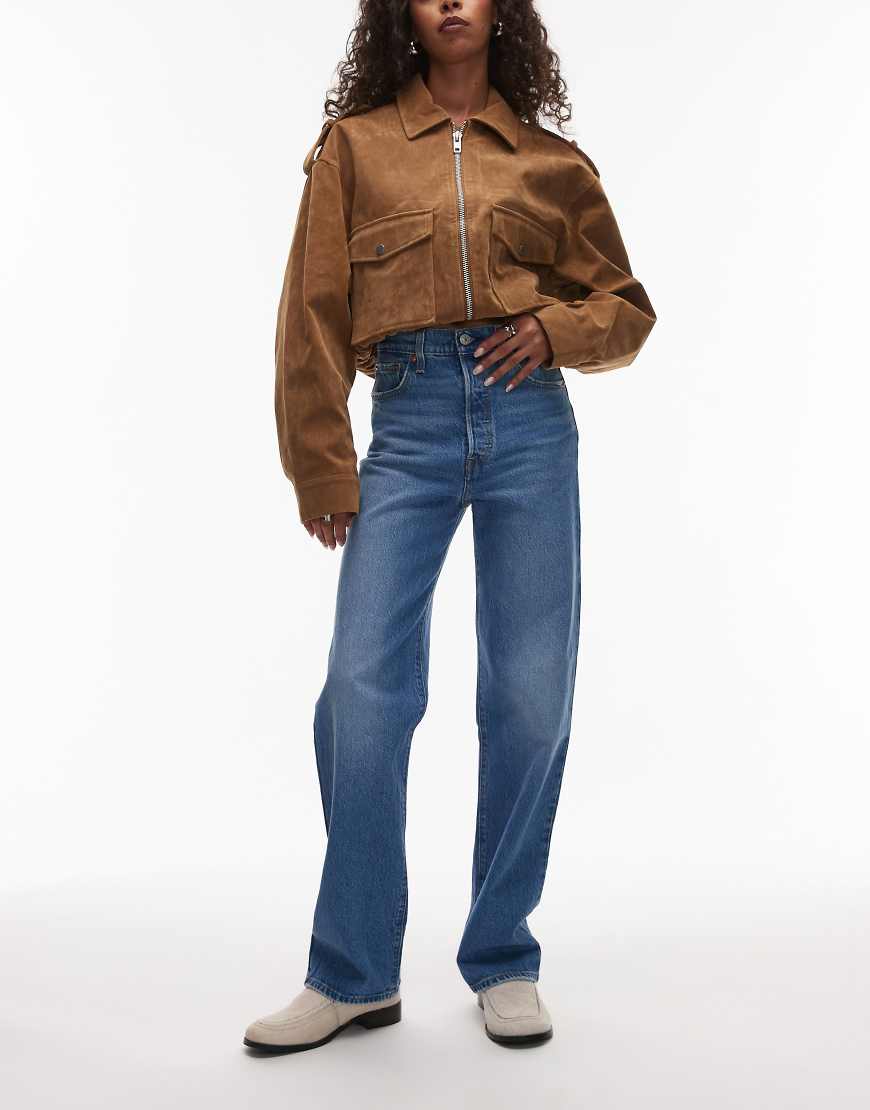Ribcage straight ankle jeans in mid blue