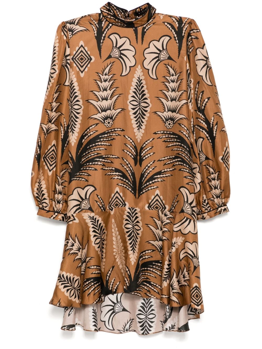 Twill long-sleeved mini dress - Brown