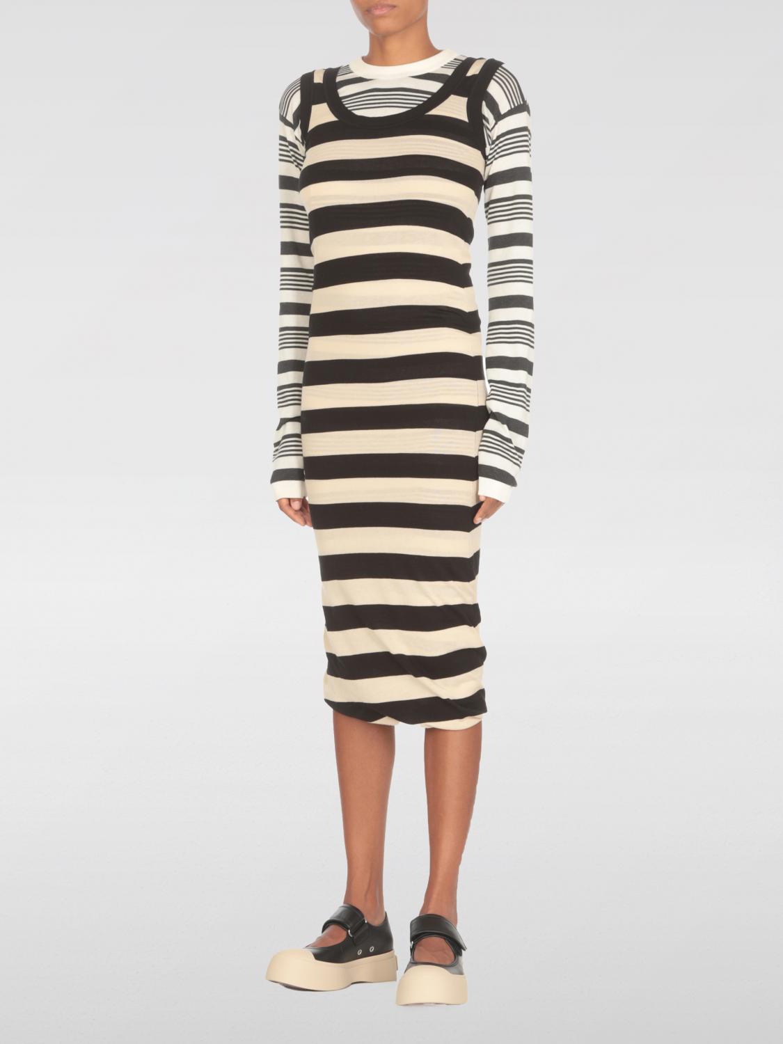 Stripes cotton midi dress - White
