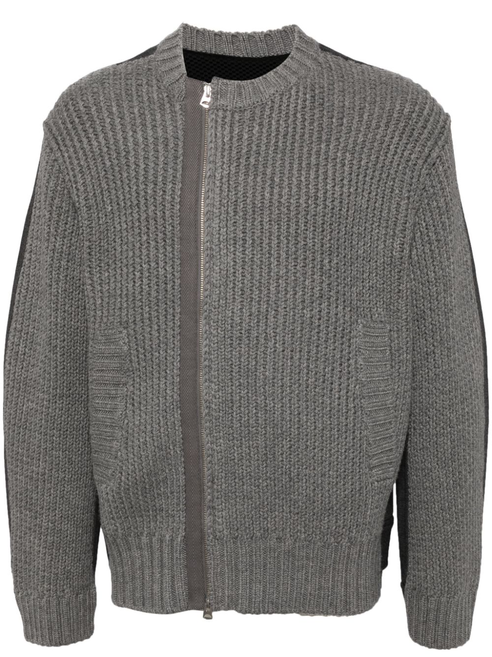 Side placket splicing cardigan - Grey