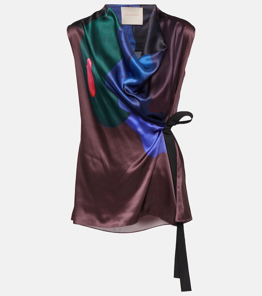 Printed self-tie silk top