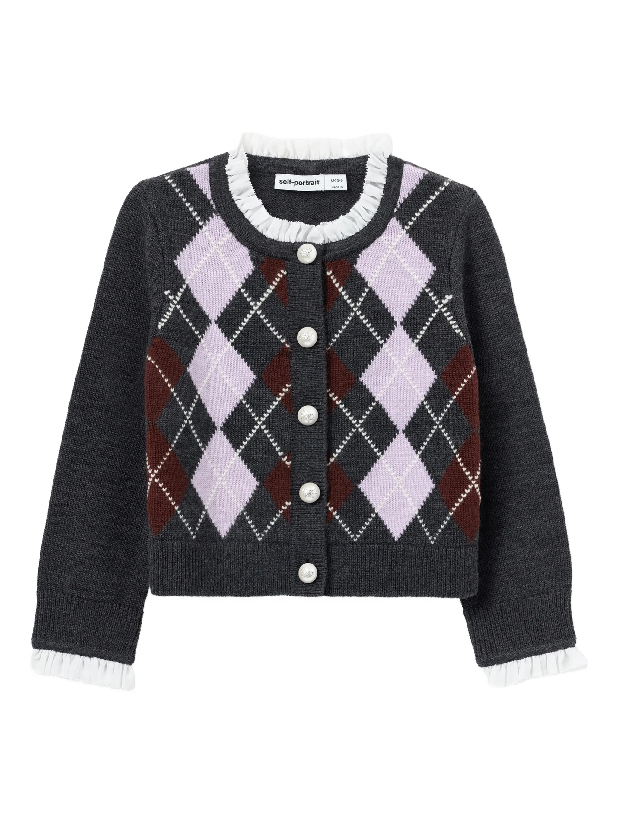 Diamond Pattern Cardigan with Ruffled Details