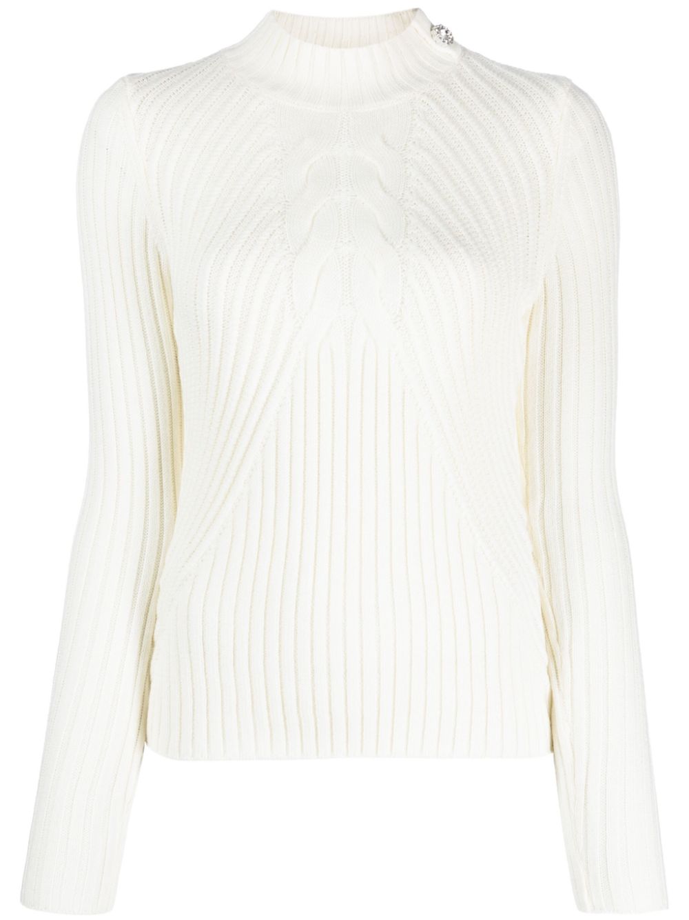 Embellished-button ribbed-knit jumper - White