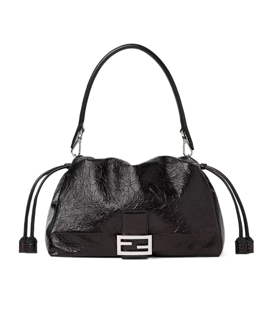 Baguette Soft Large Crackled black leather bag