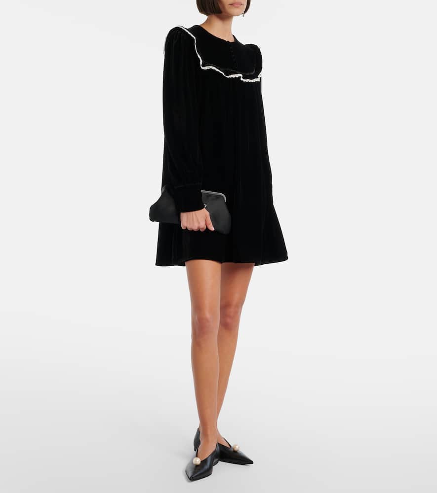 Lace-trimmed velvet minidress