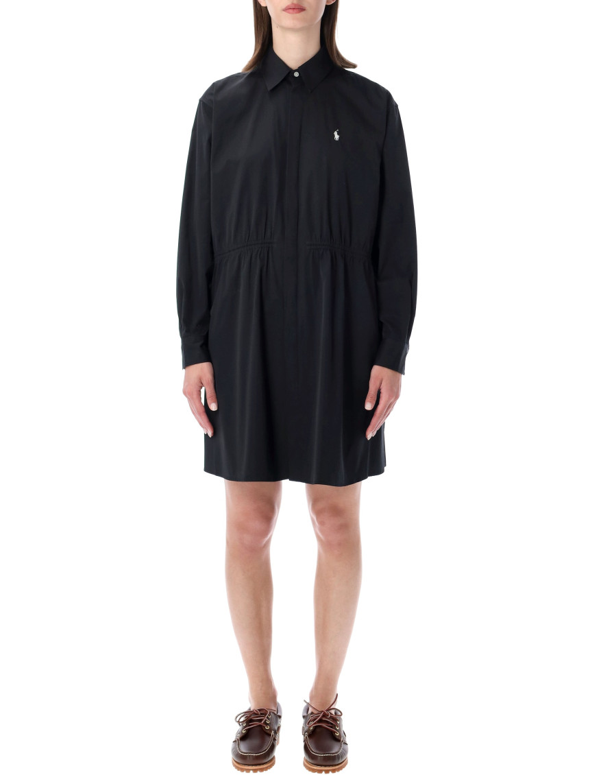 Black Logo Shirt Collar Mini Dress