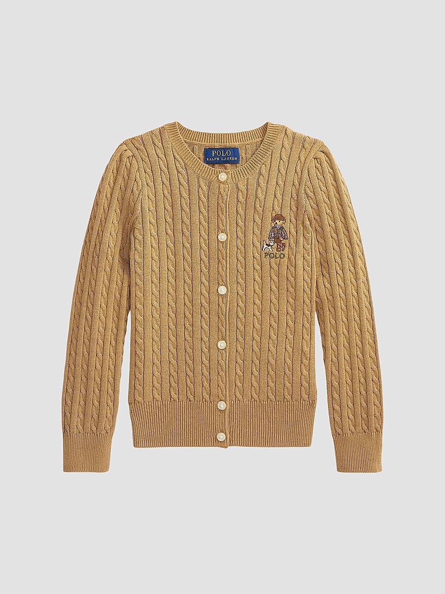 Little Girl's & Girl's Polo Bear Cable-Knit Cardigan - Berkshire Tan