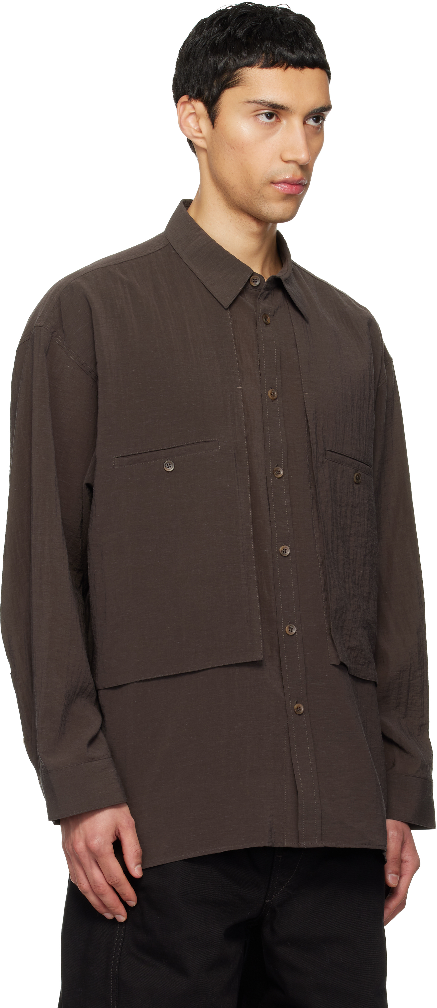 Brown Oversized Cargo Pocket Shirt