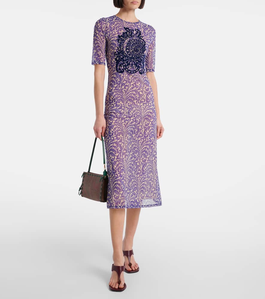 Printed mesh midi dress