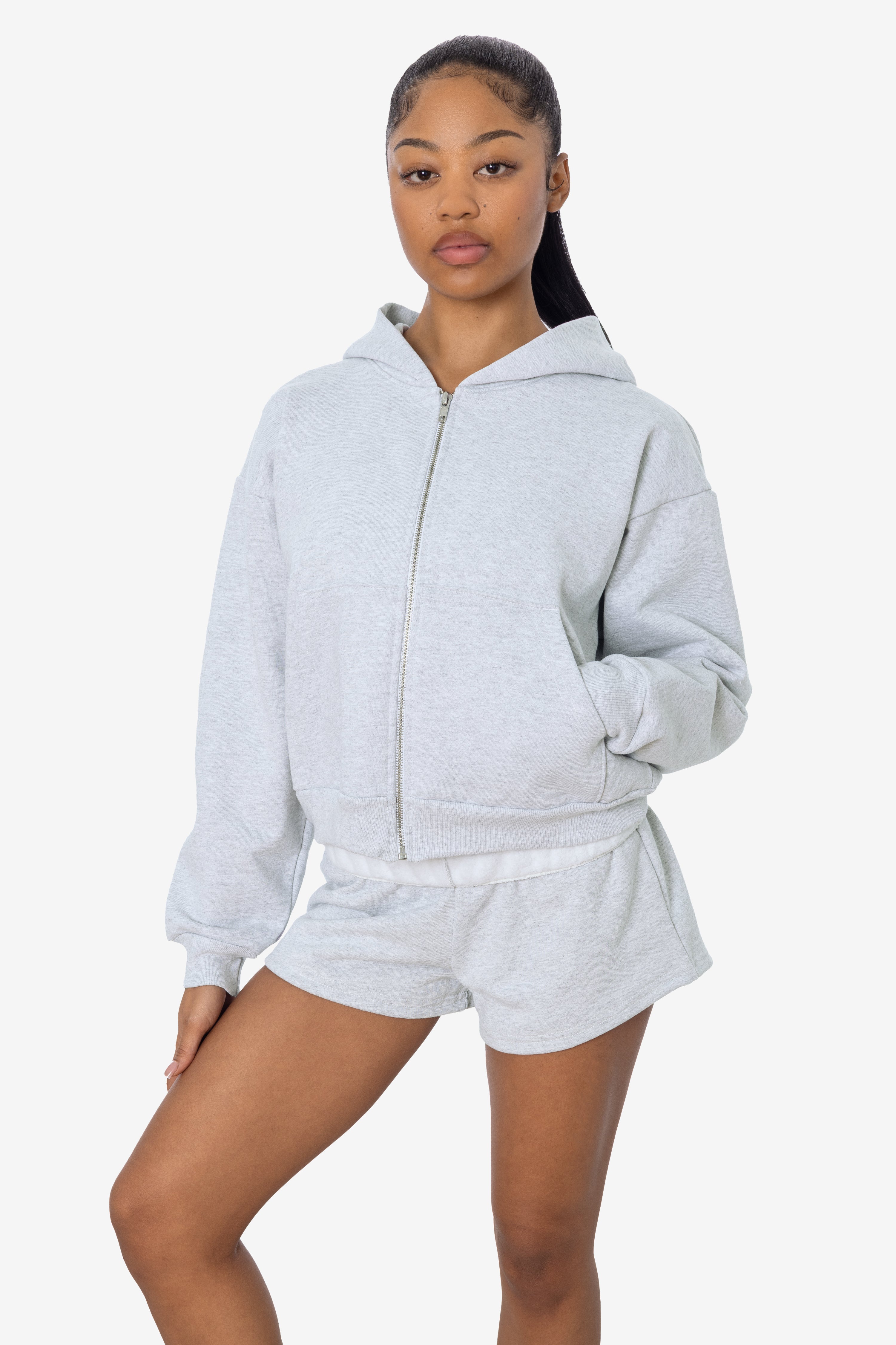 - Heavy Fleece Cropped Zip-Up Hoodie Garment Dye - Dolphin Blue