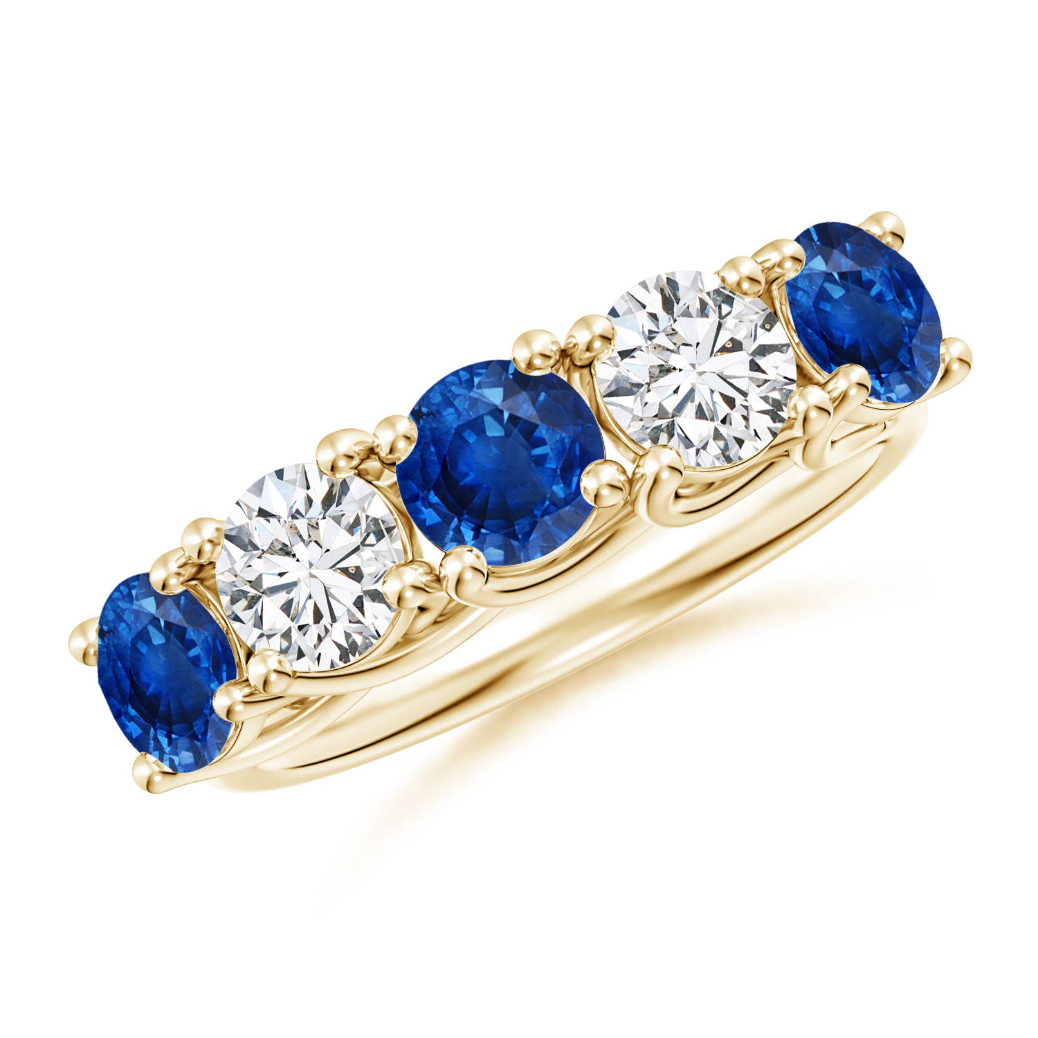 Angara 1.8 Carats Half Eternity Five Stone Sapphire and Diamond Wedding Band in 14K Yellow Gold