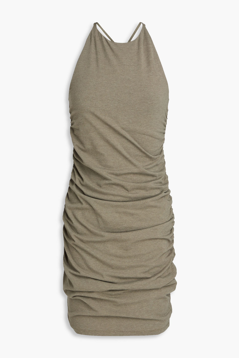 Ruched cotton-blend jersey mini dress - Green - 0