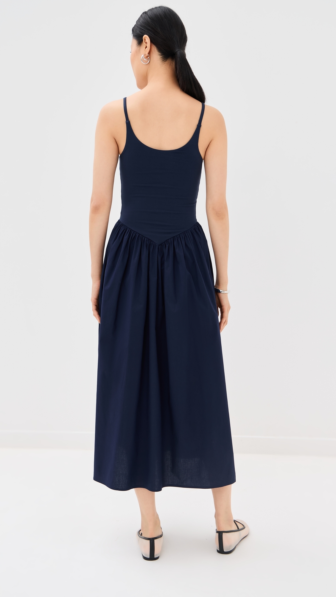 LE BOP Alix Mixed Fabric Tank Dress Navy