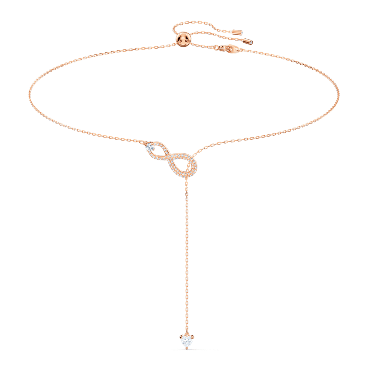 Infinity Y necklace, Infinity, White, Rose gold-tone plated
