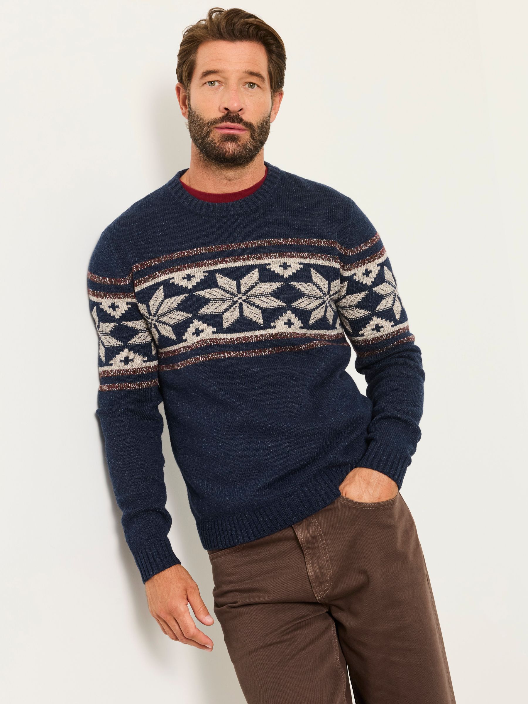 Navy Snowflake Knitted Crew Neck Jumper