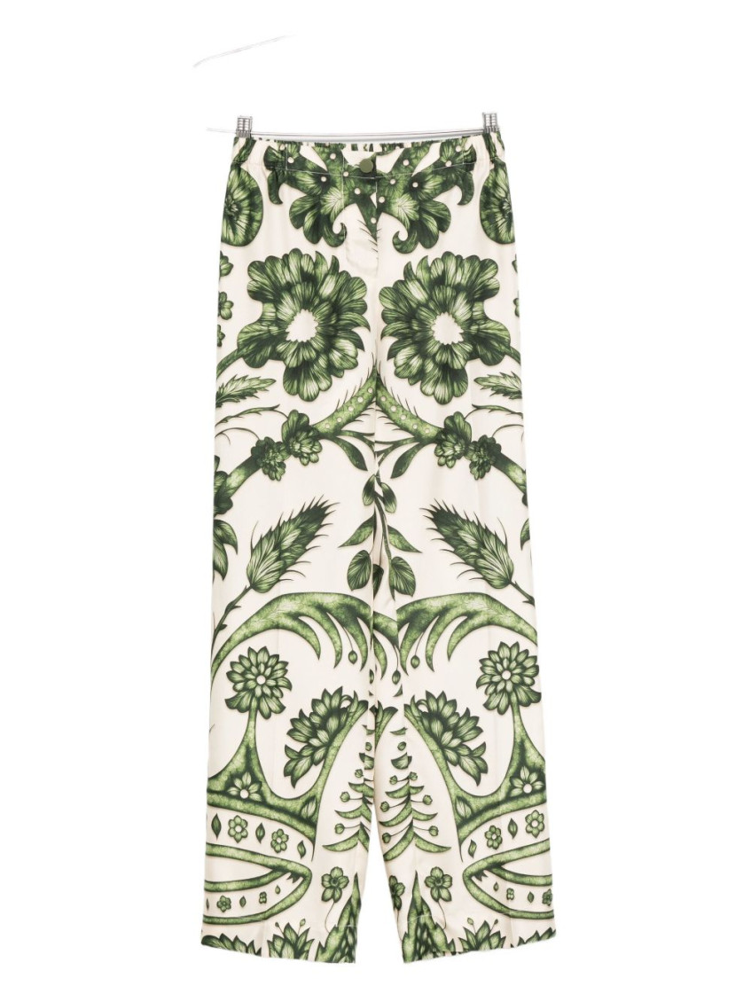 Green Printed Silk Trousers