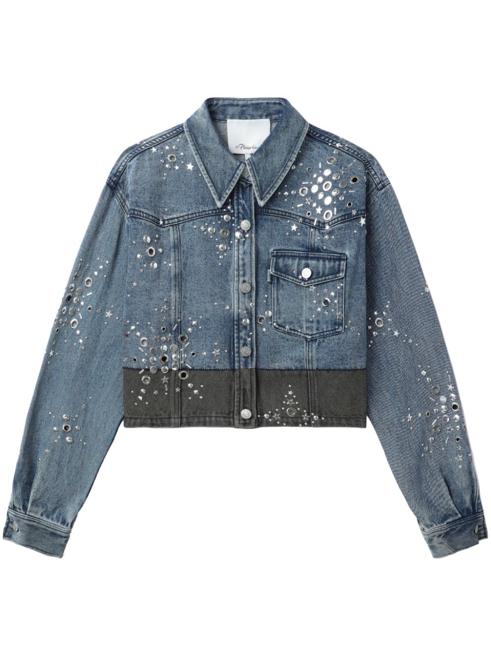 Liberty embellished cropped denim jacket - Blue